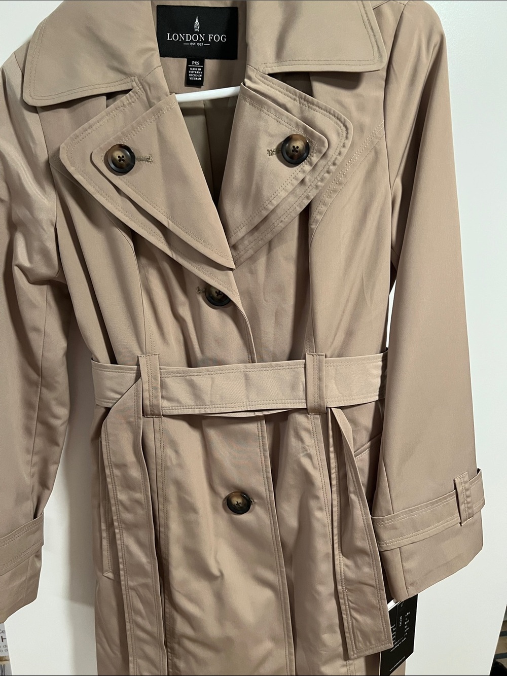 London Fog Beige Double-Breasted Trench Coat with Belt